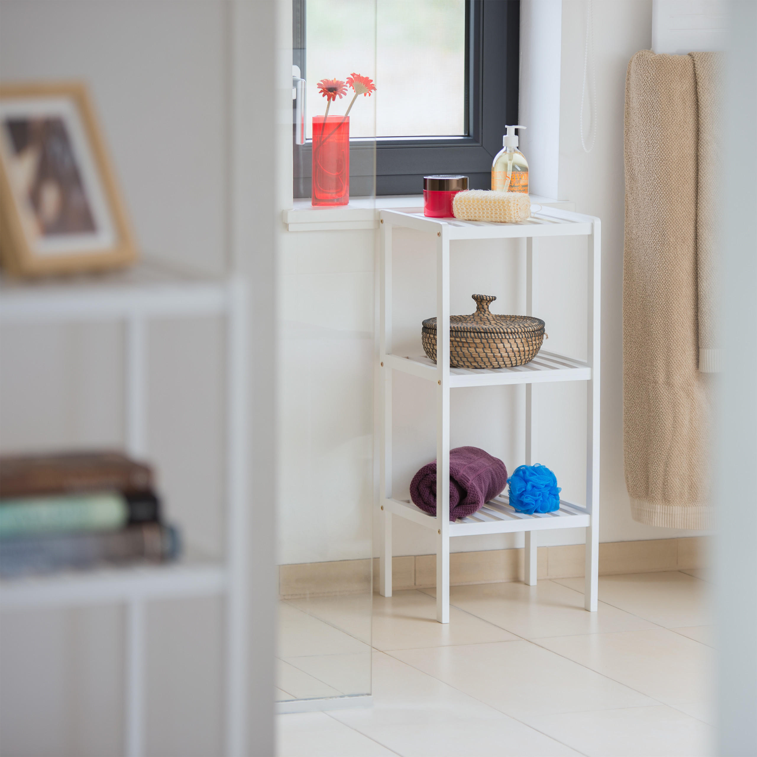 BADREGAL - Weiß, Holz (34.5/80/33cm) - Relaxdays