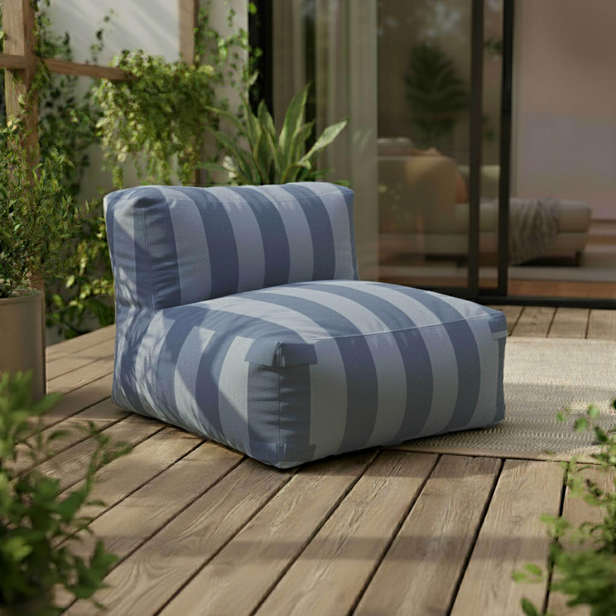 GARTENSOFA mit 5 Sitzplätzen, Pazifikblau - Blau, Textil - Oviala