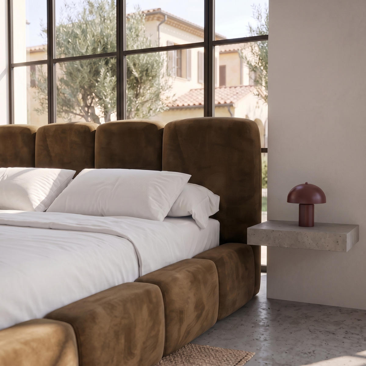 POLSTERBETT SUENO MAXI 200x200 cm in Braun, gepolstertes Kopfteil, Metalllattenrost, Bettkasten, Velour-Stoff - Naturfarben/Braun, Holz/Textil (200/200cm) - Muffo