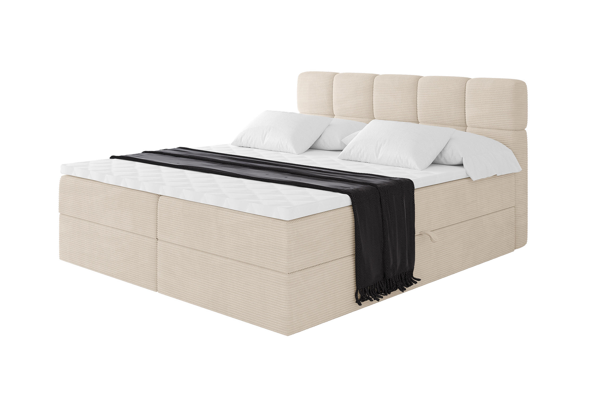 BOXBETT mit Matratze H4 - FAMA - 200x200 cm Beige Poso - Ecru, Holzwerkstoff (200/200cm) - ALTDECOR