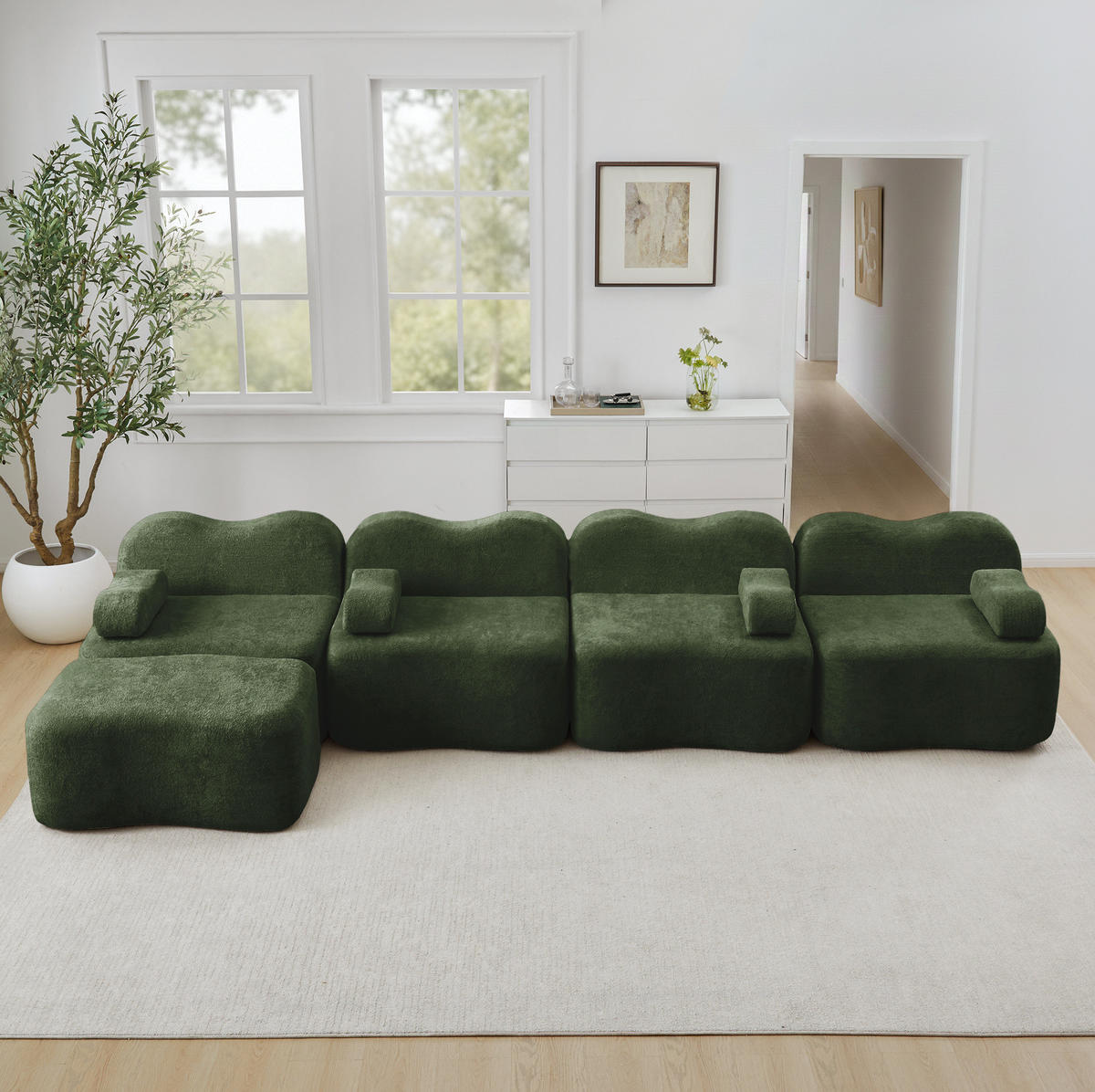 ECKSOFA 384/167/70 cm Grün aus Samt mit modularem Design - Grün, Textil (167/384cm) - OKMYHOME