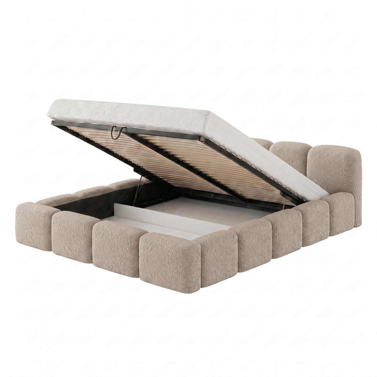 POLSTERBETT SUENO 180x200 cm in Beige, gepolstertes Kopfteil, Metalllattenrost, Bettkasten, Bouclé-Stoff - Beige/Naturfarben, Holz/Textil (180/200cm) - Muffo