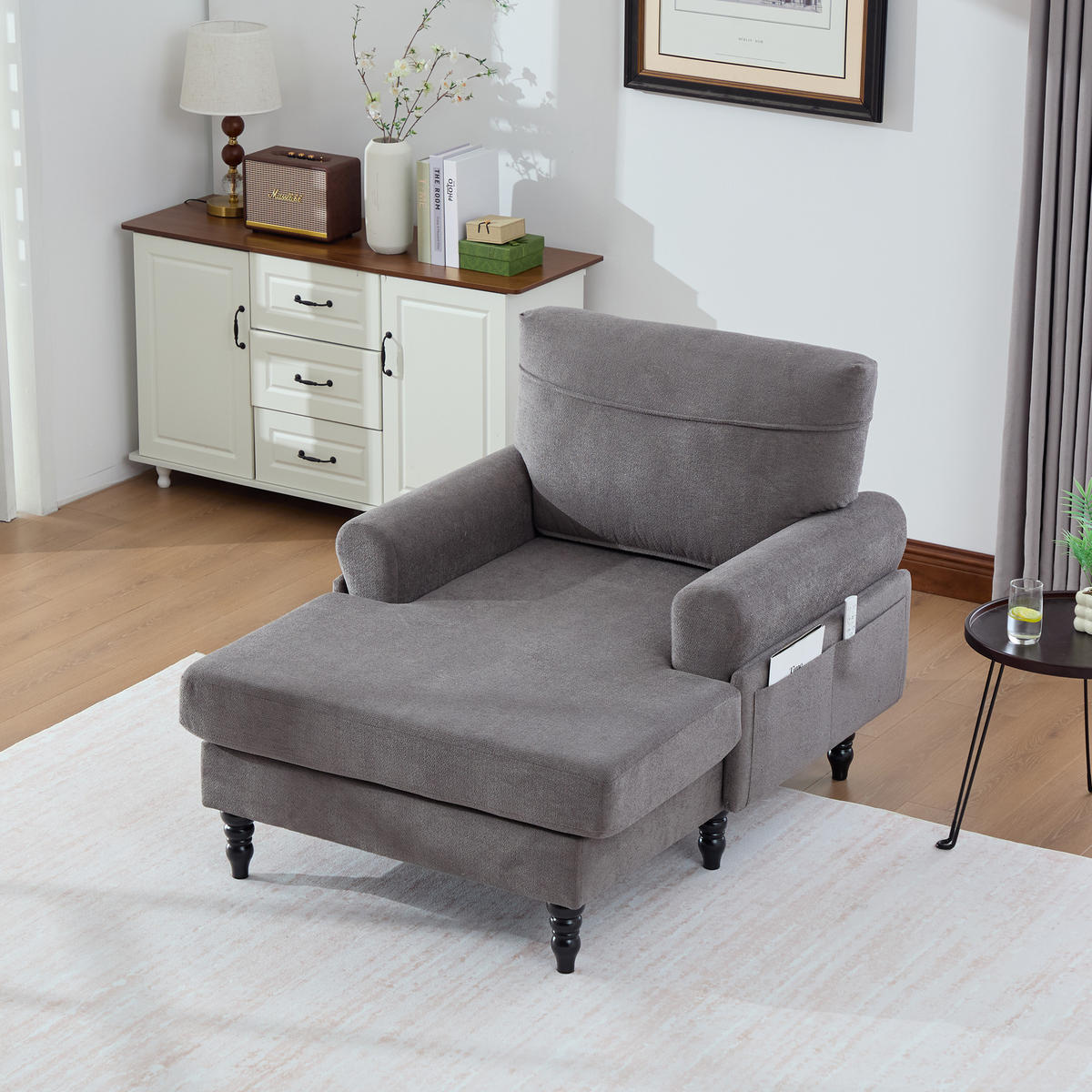 RELAXSESSEL Chenille mit Stauraum loungesesselfür Wohnzimmer Schlafzimmer Grau - Grau, Textil (97/86/125cm) - PARAFTA HOME
