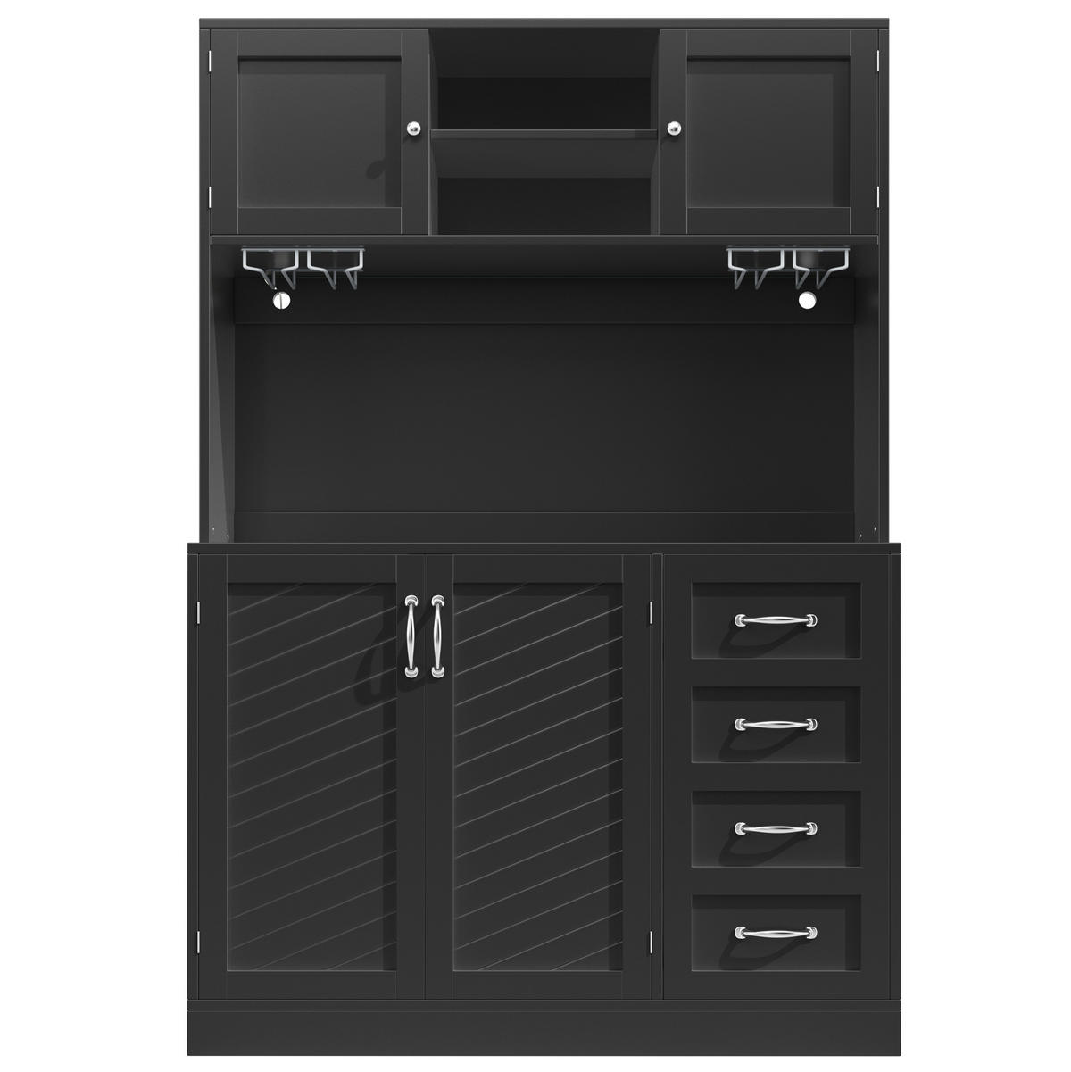 SIDEBOARD 52/50/75 cm mit 2 ausziehbaren Modulen, 8 Rollen und flexiblem Stauraum aus Spanplatte, Schwarz - Schwarz, Holzwerkstoff (52/75/50cm) - Redom