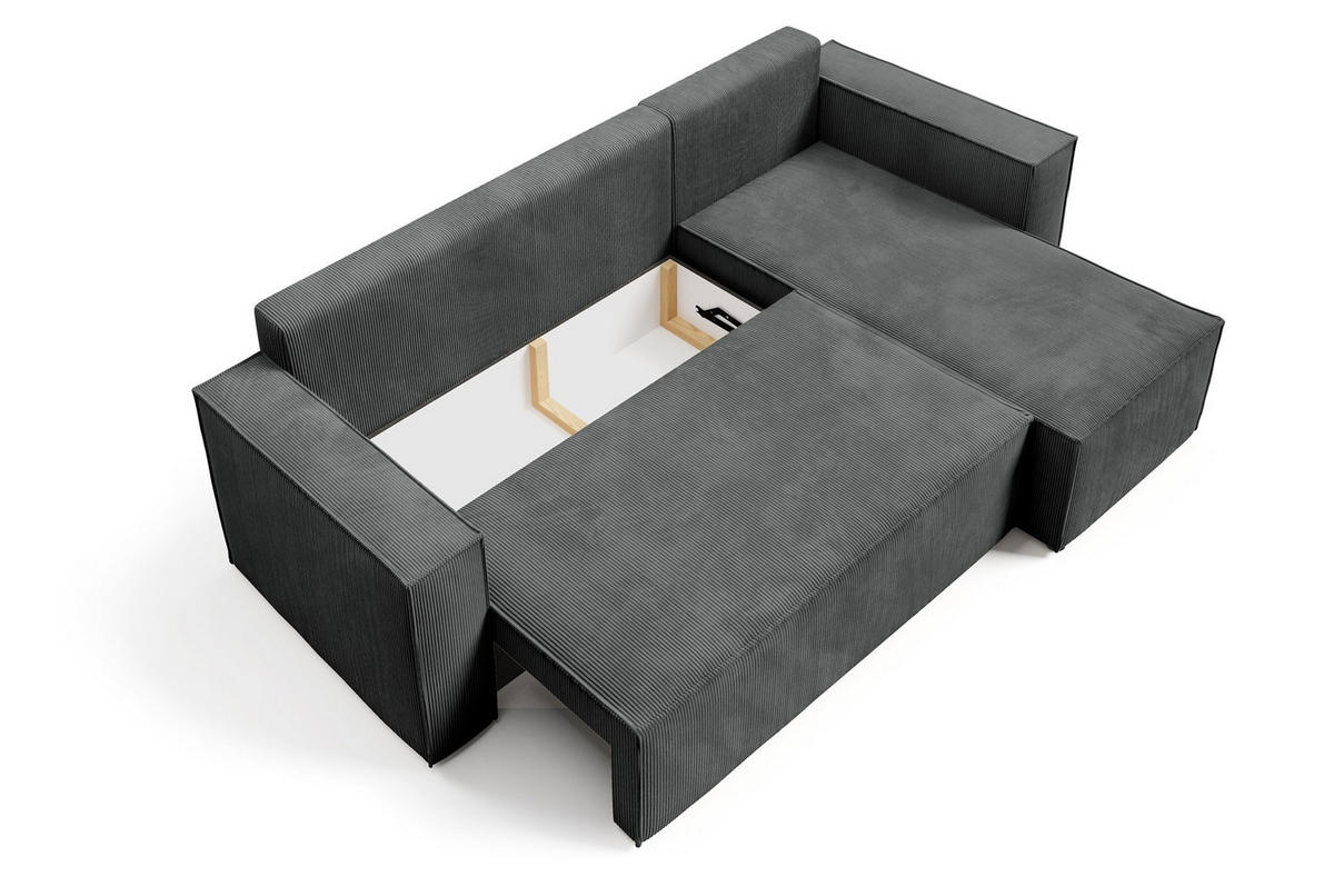 ECKSOFA Roda Grau, Cord-Ecksofa mit Schlaffunktion - Grau, Holzwerkstoff/Textil (248/150cm) - Bettso