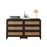 KOMMODE 130 cm aus Holzwerkstoff mit 6 Schubladen und Rattangeflecht Rotbraun - Braun, Holzwerkstoff (130/74/40cm) - Modenvie