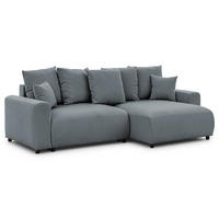 ECKSOFA Calma mit Schlaffunktion und Bettkasten im Bumpy-Design aus weichem Dunkelgrau Webstoff - Ottomane rechts - Dunkelgrau/Schwarz, Holz/Kunststoff (140/239cm) - S-Style