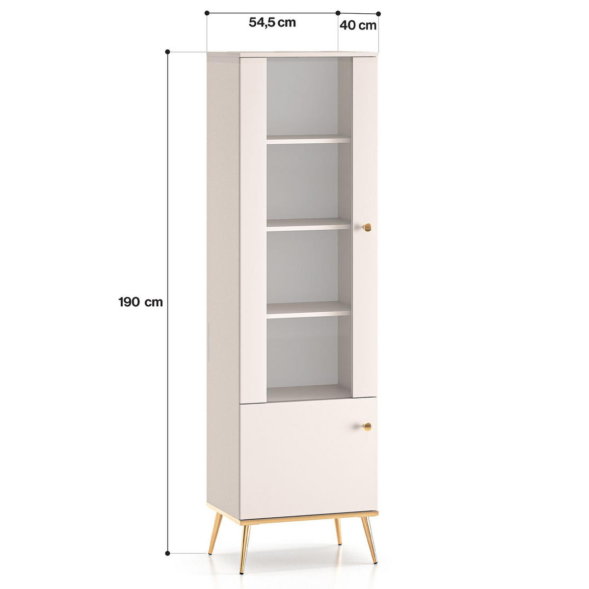 GLASVITRINE FRALIA,Creme - Creme, Glas/Holzwerkstoff (55/190/40cm) - KONSIMO®
