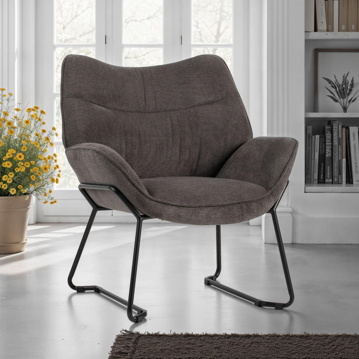 SESSEL Aliano - 4er Set - dunkelgrau - Dunkelgrau/Schwarz, Textil/Metall (67/76/73cm) - bene living