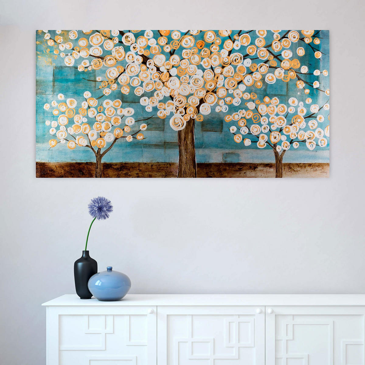 ÖLGEMÄLDE 140/70 cm - Petrol/Braun, Holz/Textil (2.2/70cm) - KUNSTLOFT