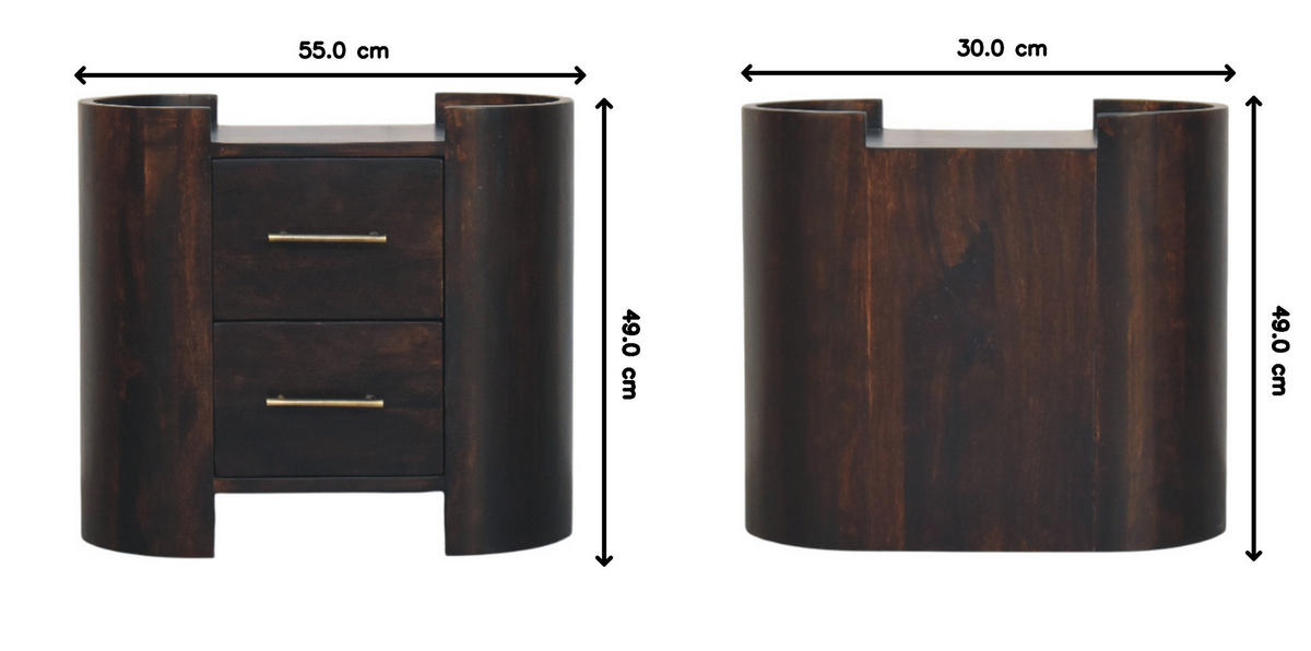 NACHTTISCH mit Samt-Mokka-Finish, 2 Schubladen, dunkelbraun - Goldfarben/Braun, Holz/Metall (55/49/30cm) - Artisan Furniture