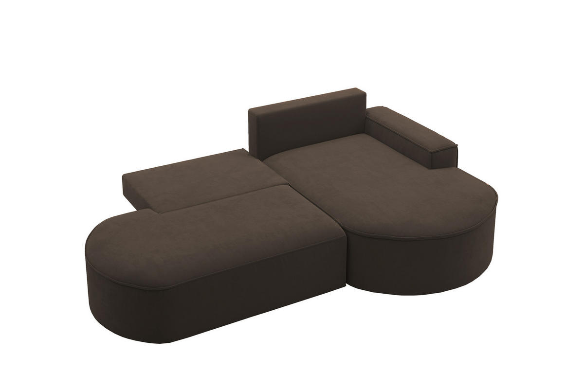 ECKSOFA mit Schlaffunktion und Bettkasten Modena Runden stoff Salvador Dunkelbraun Rechts - Dunkelbraun, Holz/Textil (278/179cm) - Kaiser Möbel