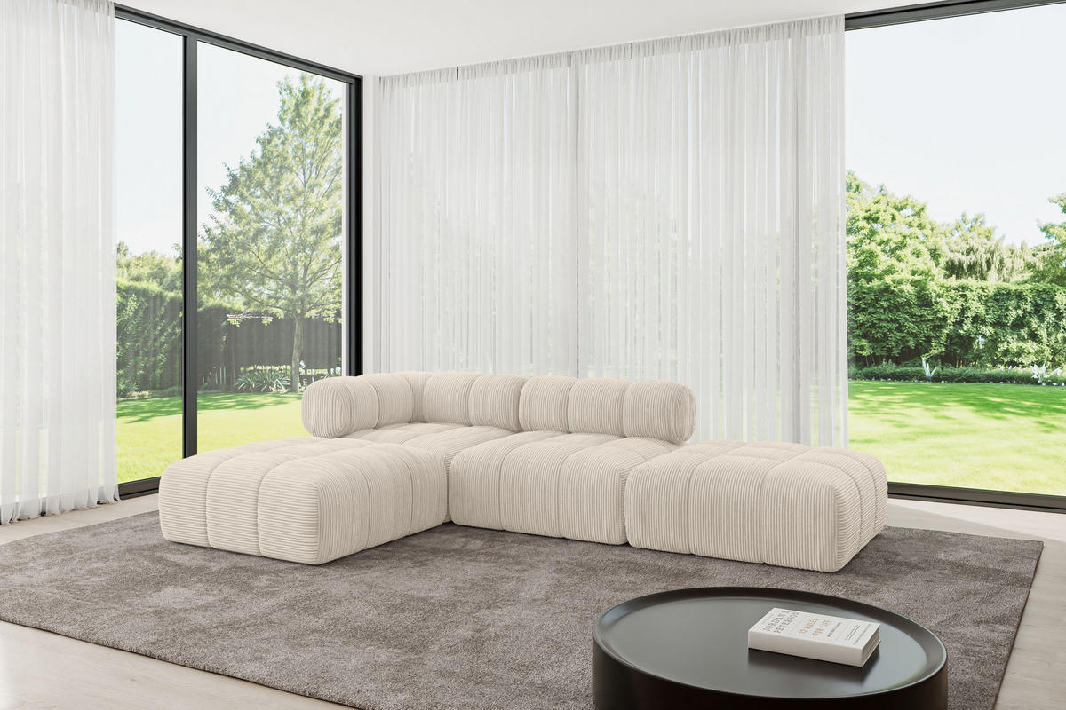 ECKSOFA modulares Sofa Kerru-L1 - 285x190x70 cm Beige Cord - Beige, Holzwerkstoff/Textil (285/190cm) - ALTDECOR
