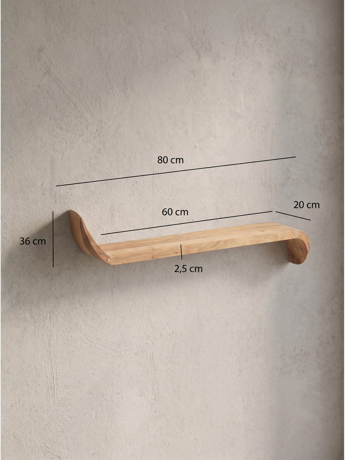 WANDREGAL ARBOGA, Mango Massivholz, handgefertigt, 80 x 20 x 36 cm - Braun, Holz (80/36/20cm) - KADIMA DESIGN