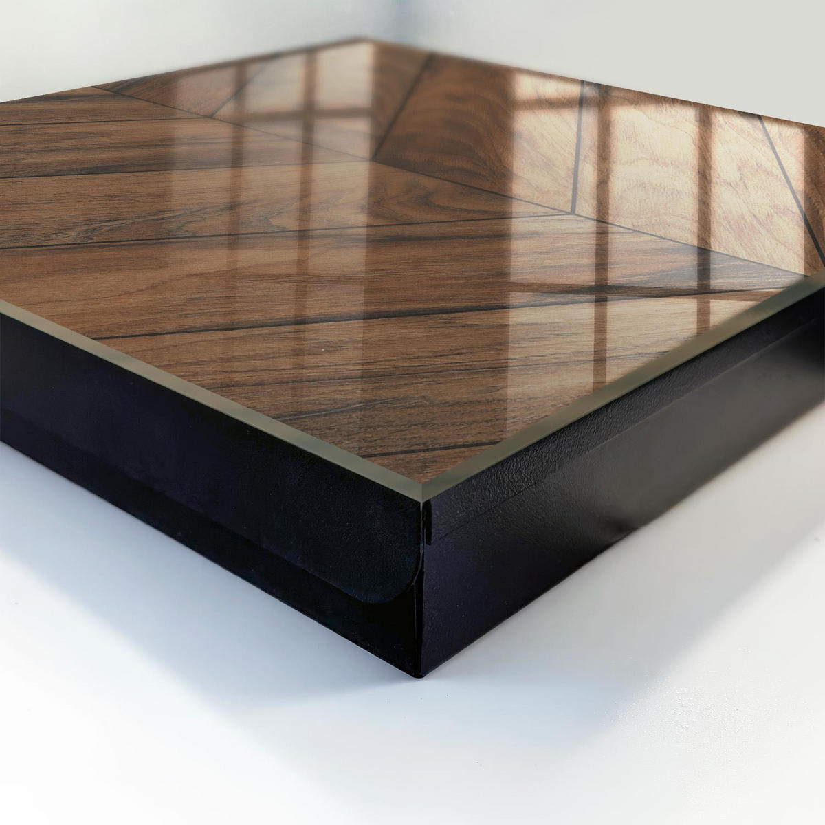 SCHLÜSSELBOX Schwarz 30x30 cm- Türöffnung nach rechts - Holz-Fischgrätmuster - Braun, Metall (30/30/5cm) - TULUP