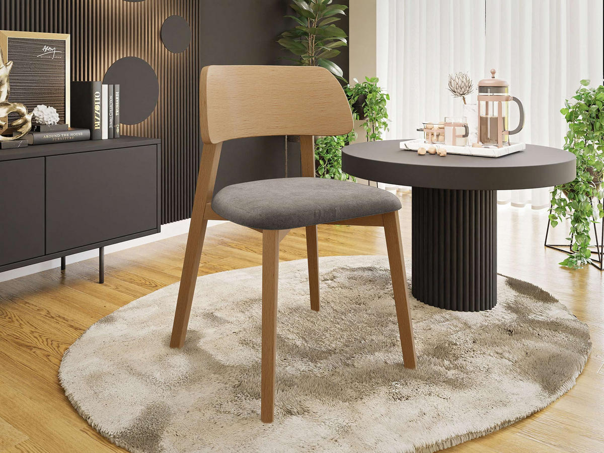 POLSTERSTUHL Dario, Holzfarbe: Natur - Naturfarben/Grau, Holz/Textil (47/80/50cm) - MIRJAN24