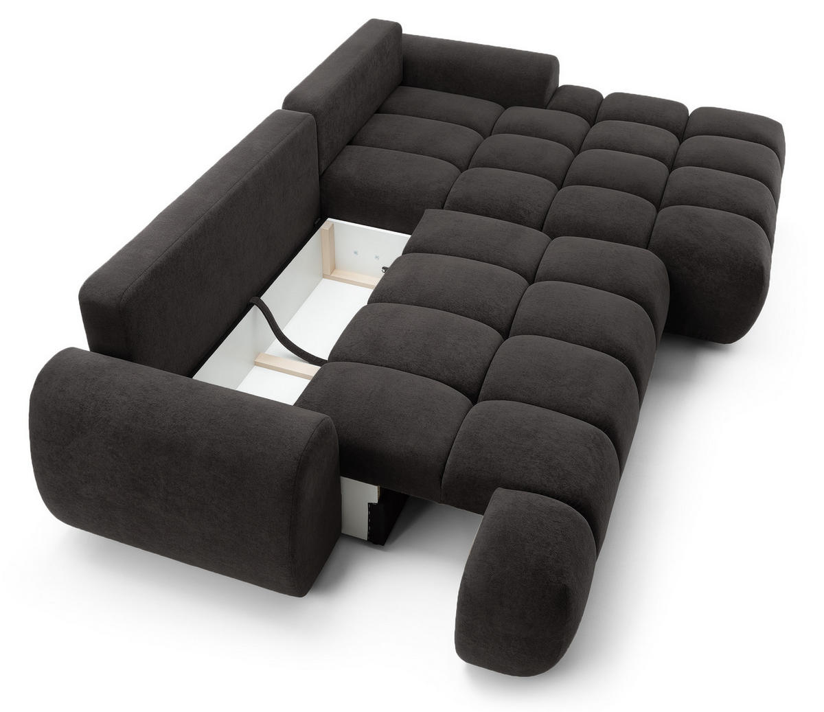 ECKSOFA 280 cm Valerio mit Bettkasten, 280 cm, Rechts, Schlaffunktion, Schwarz - Schwarz, Holz (177/280cm) - Emporius
