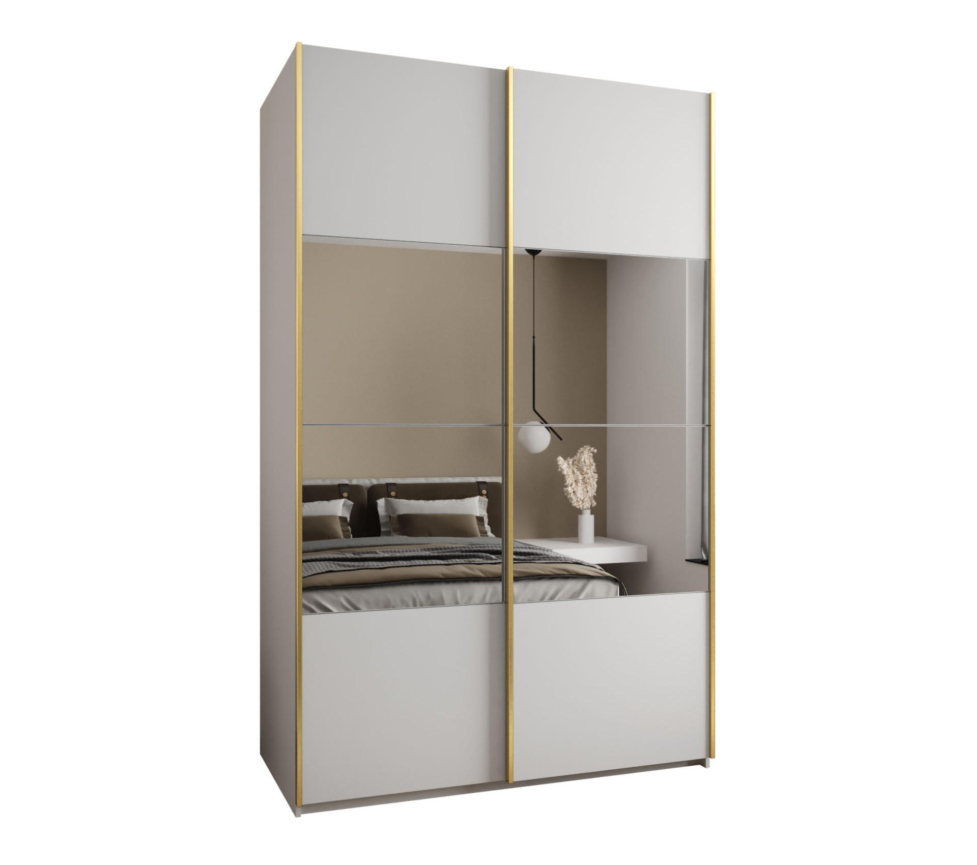 Abiks Möbel Schwebetürenschrank Weiß, Weiß, Gold 160x245x64 cm