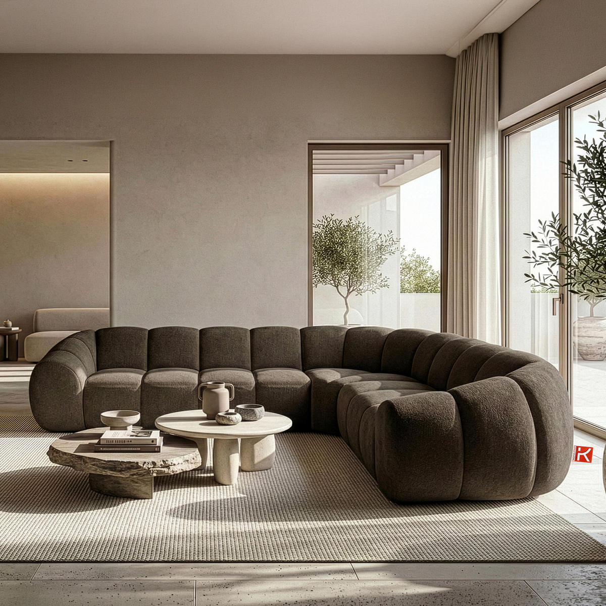 ECKSOFA RECHTS FLAVA, Braun - Braun, Holz/Holzwerkstoff (310/270cm) - KONSIMO®