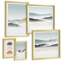 BILDER SET 5er Set - 50x50 cm & 20x30 cm & 40x60 cm Goldrahmen - Wellen – Japanische Kunstgrafik - Goldfarben, Kunststoff (40/60cm) - TULUP