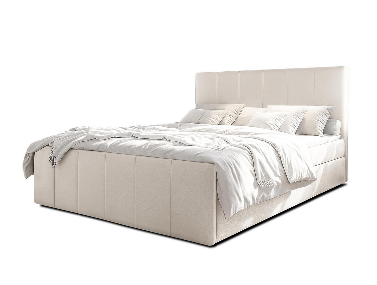 BOXBETT LEVENTE 160x200 cm mit Bettkasten und Matratze - Beige - Beige/Schwarz, Holz/Holzwerkstoff (160/200cm) - AX Living