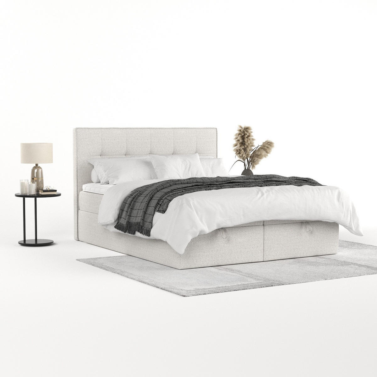 BOXBETT Tivra 200/200 cm Hellbeige im Riva Stoff - Sandfarben/Schwarz, Holz/Holzwerkstoff (200/200cm) - AltaBeds