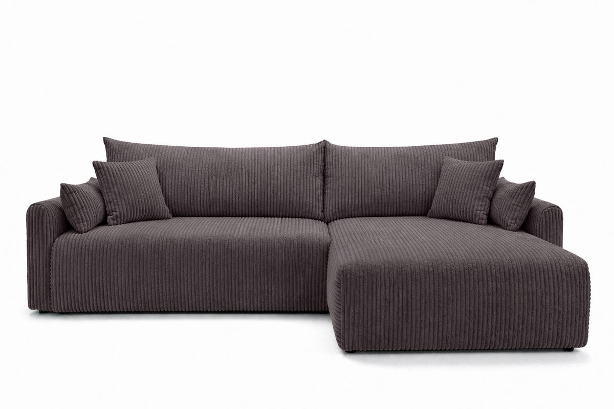 ECKSOFA Mit Schlaffunktion, Cordstoff Poso, Dunkelgrau, Rechts, JAPANDI - Dunkelgrau, Holz (262/145cm) - Kaiser Möbel