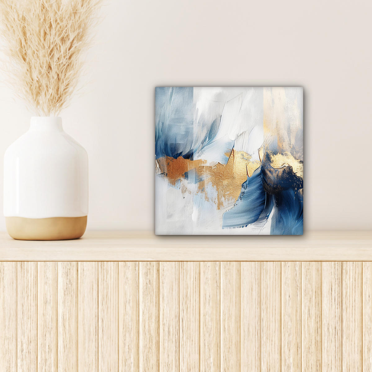 LEINWANDBILD Gold - Blau - Aquarell - Kunst - Modern 20x20 cm - Hellblau, Textil (20/20cm) - MuchoWow