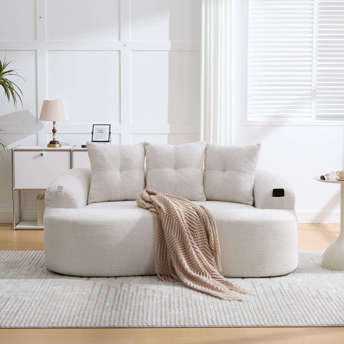 SOFA 2-Sitzer in Beige Chenille 164 x 92 x 60 cm - Beige, Holzwerkstoff (164/60/92cm) - Meubliv