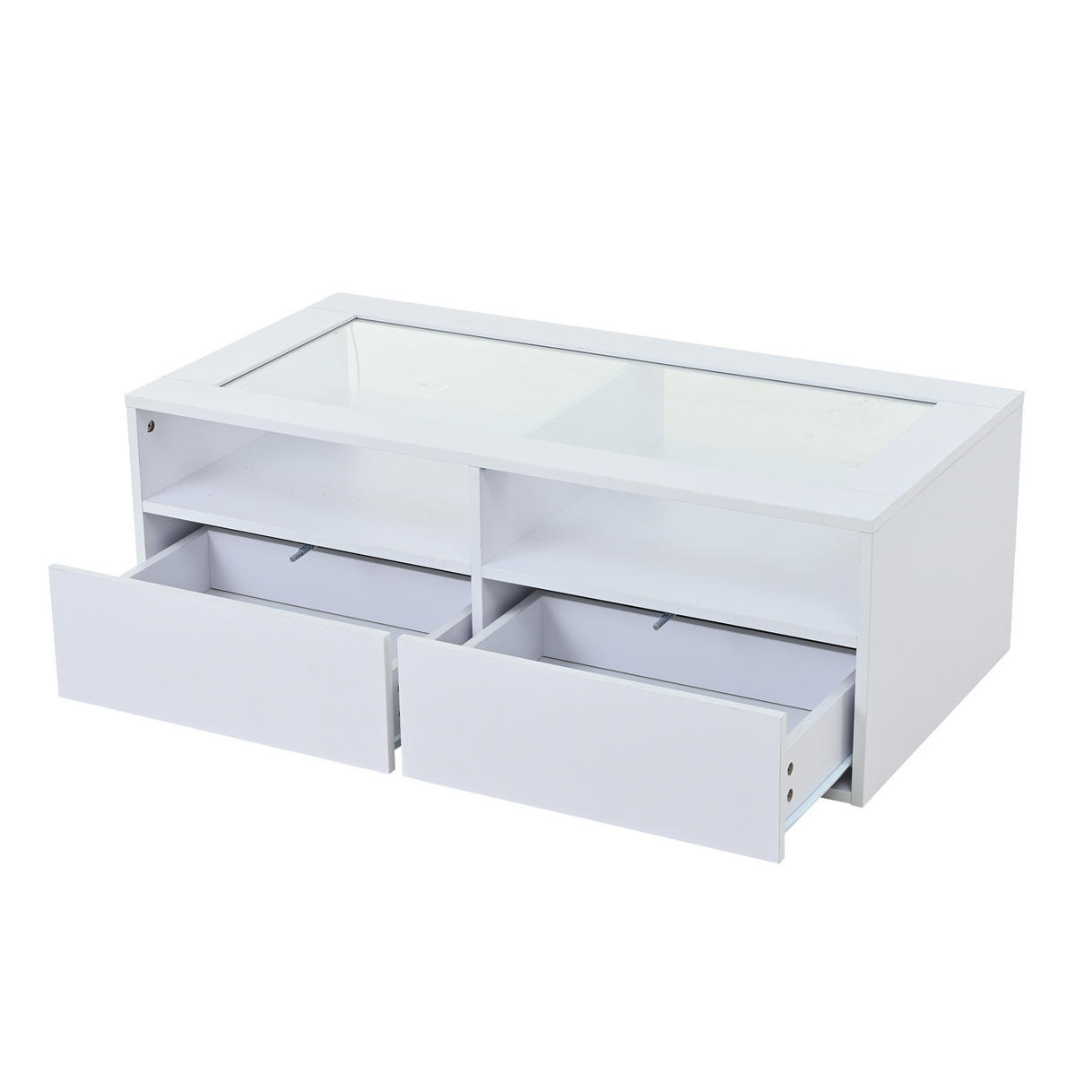 COUCHTISCH aus Glas und Spanplatte 100x50x35 cm Weiß mit LED-Beleuchtung, 2 Schubladen und USB-Anschluss - Weiß, Holzwerkstoff (100/50/35cm) - IVMEU