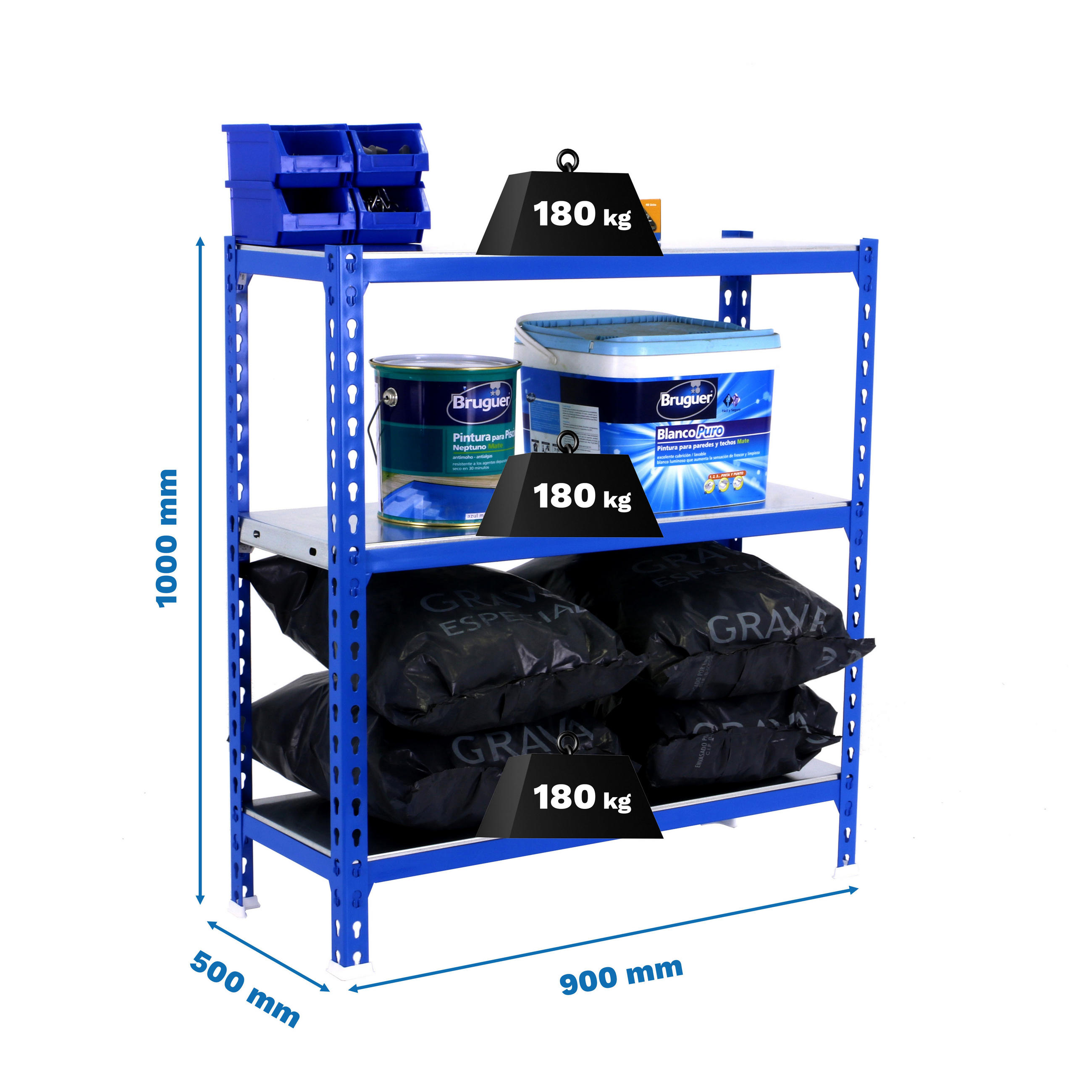 SCHWERLASTREGAL Small Metal Shark HxBxT 100 x 90 x 50 cm Fachlast 180 kg Blau-Verzinkt - Blau, Metall (90/100/50cm) - PROREGAL