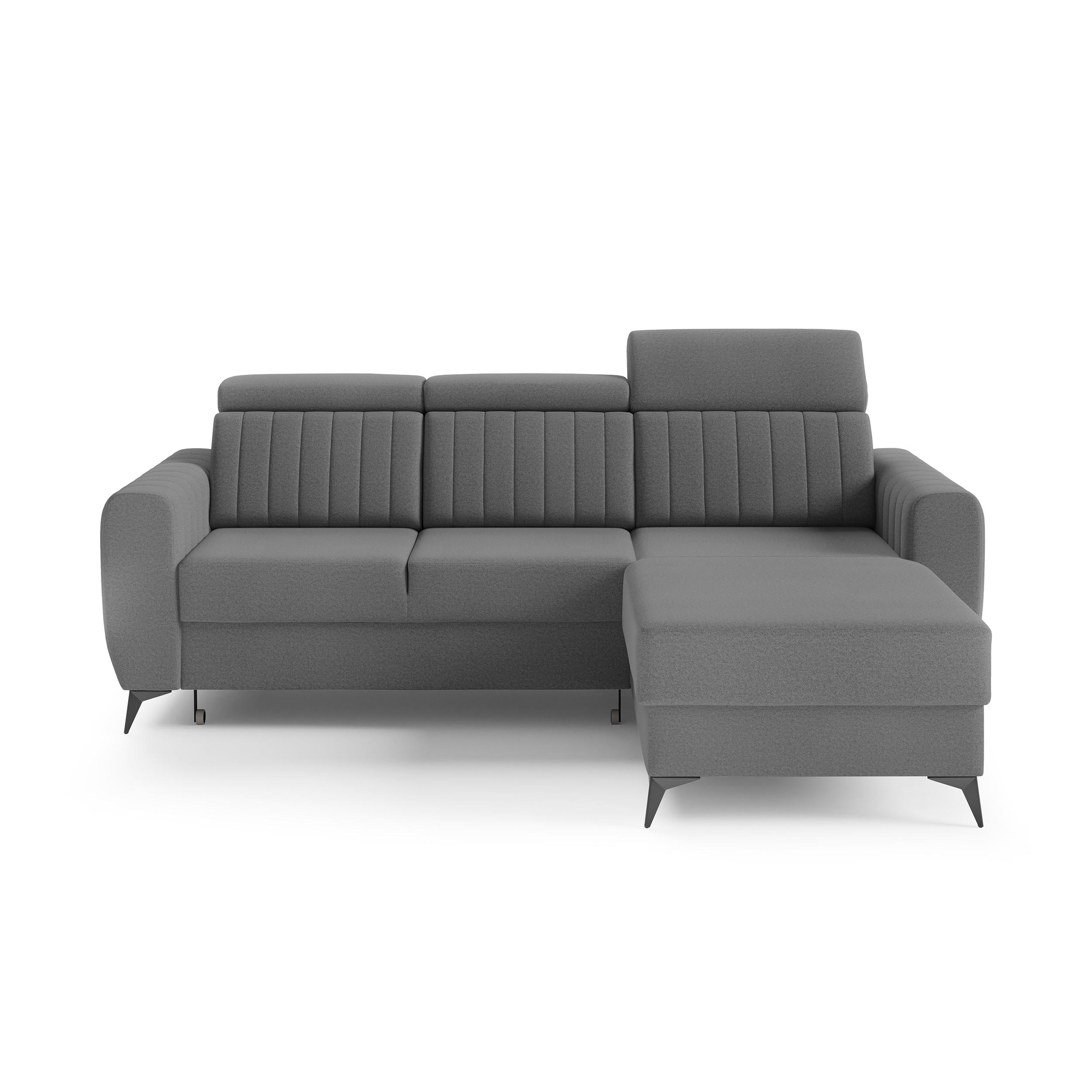 ECKSCHLAFSOFA Connor I verstellbare Kopfstützen, Dunkelgrau - Dunkelgrau/Schwarz, Textil (238/176cm) - Beautysofa