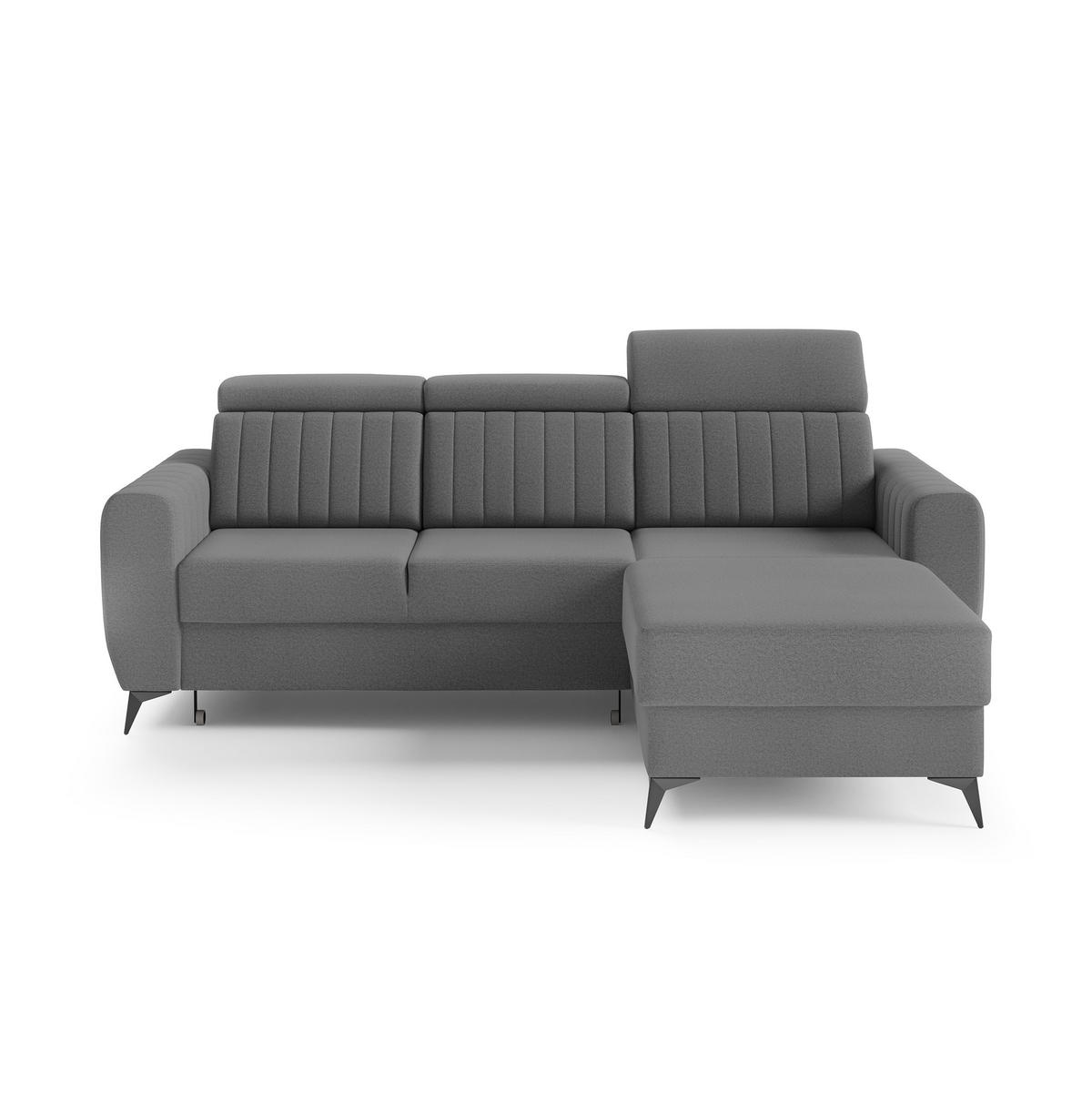 ECKSCHLAFSOFA Connor I verstellbare Kopfstützen, Dunkelgrau - Dunkelgrau/Schwarz, Textil (238/176cm) - Beautysofa