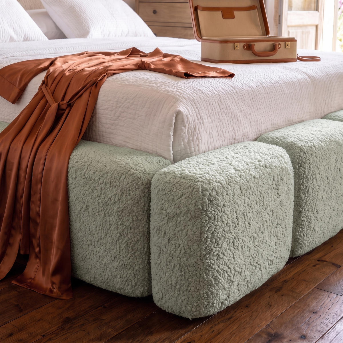 POLSTERBETT SUENO 180x200 cm in Mintgrün, gepolstertes Kopfteil, Metalllattenrost, Bettkasten, Bouclé-Stoff - Naturfarben/Mintgrün, Holz/Textil (180/200cm) - Muffo