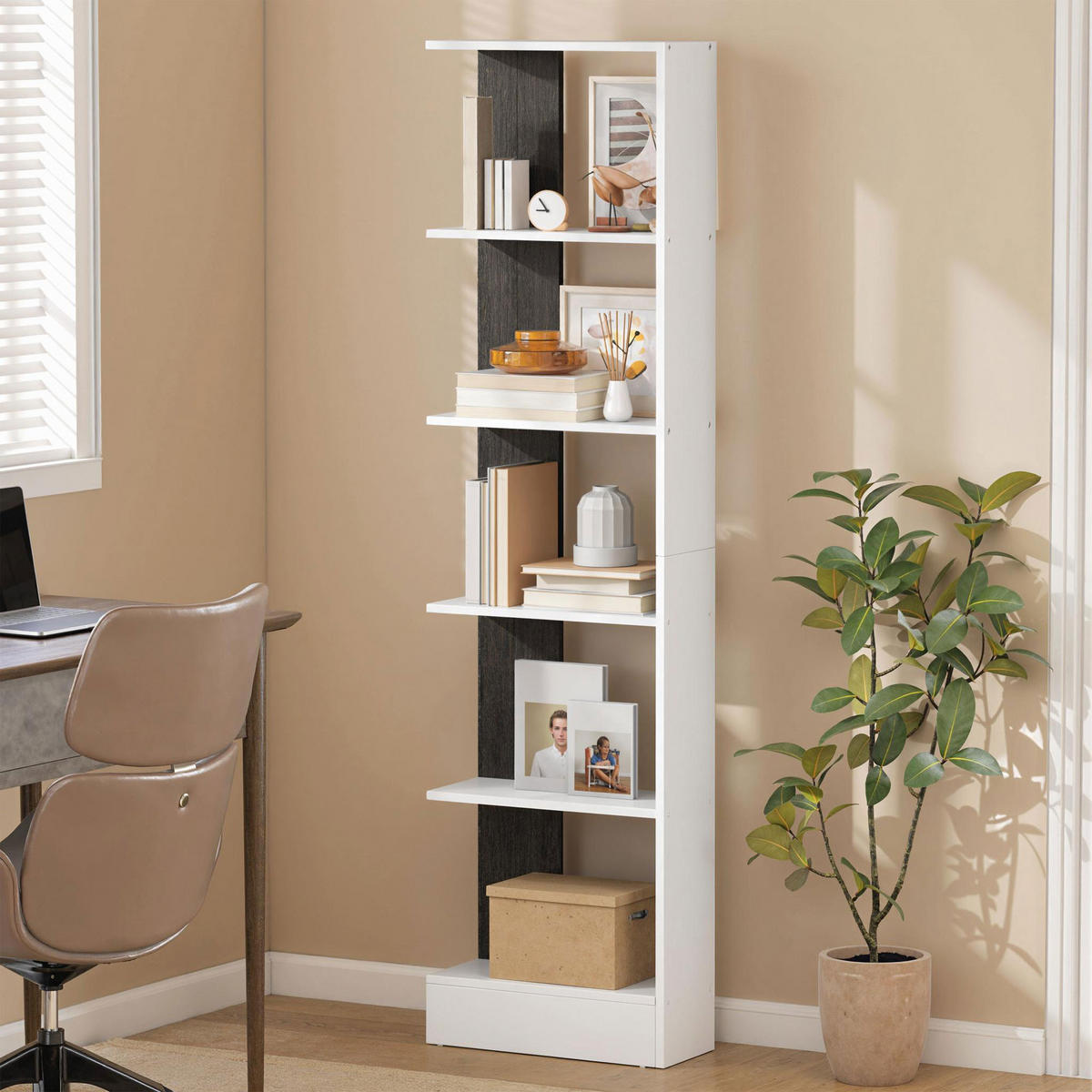 BÜCHERREGAL,5-STÖCKIG 45x21x170cm,schwarz-weiß - Schwarz, Holzwerkstoff (45/170/21cm) - Vallsero