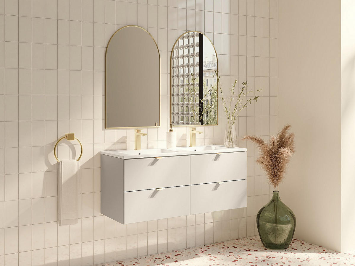 DOPPELWASCHTISCH - 120 cm x 46 cm - Holz, Platte - Beige - LAVENA - Beige, Holz (120/50/46cm) - Vente-Unique