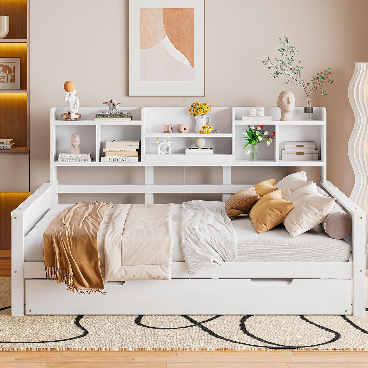 AUSZIEHBETT 140/200 cm DE-01373, in Weiß, mit Staufach - Weiß, Holz (140/200cm) - ComfortXL