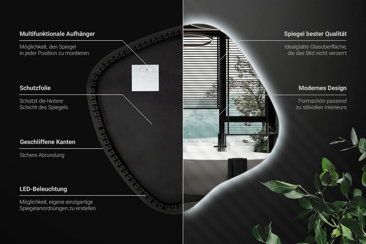 LED SPIEGEL 48,3x47,9 cm Kaltweiß 6500K - Transparent, Glas (48.3/47.9/0.4cm) - Wallfluent