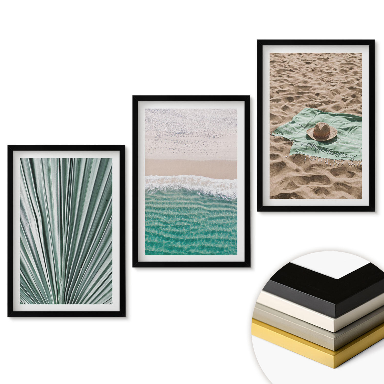 WANDBILDER 3er-Set - 40x60 cm Schwarzer Rahmen - Urlaubsblick Strand Meer - Schwarz, Kunststoff (40/60cm) - ArtPrintCave