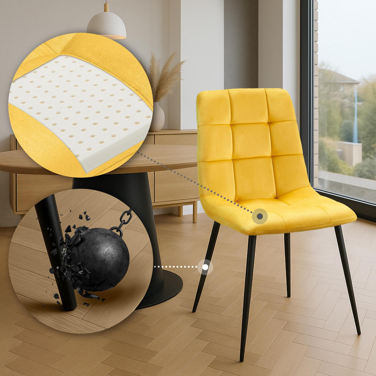 STUHL Samt Gelb - Gelb/Schwarz, Textil/Metall (45/84/55cm) - CLP