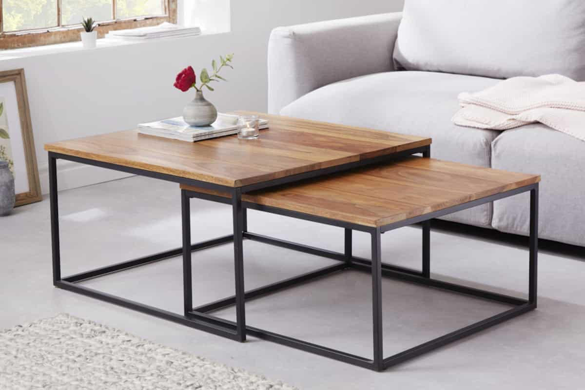 COUCHTISCH ELEMENTS Sheesham rechteckig Natur 75cm - Braun, Holz/Metall (75/75/40cm) - riess-ambiente