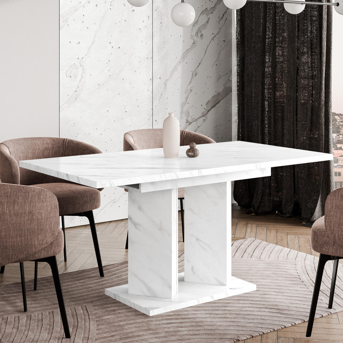 ROZKLADACÍ jedálenský stôl, biely, dekor mramoru - biela s vysokým leskom, kompozitné drevo (80/160/75cm) - Home Collective
