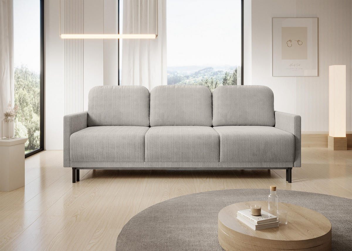 SCHLAFSOFA Hamiel Hellbeige Cordbezug 212 cm - Ecru/Schwarz, Holz/Textil (212/87/97cm) - Selsey