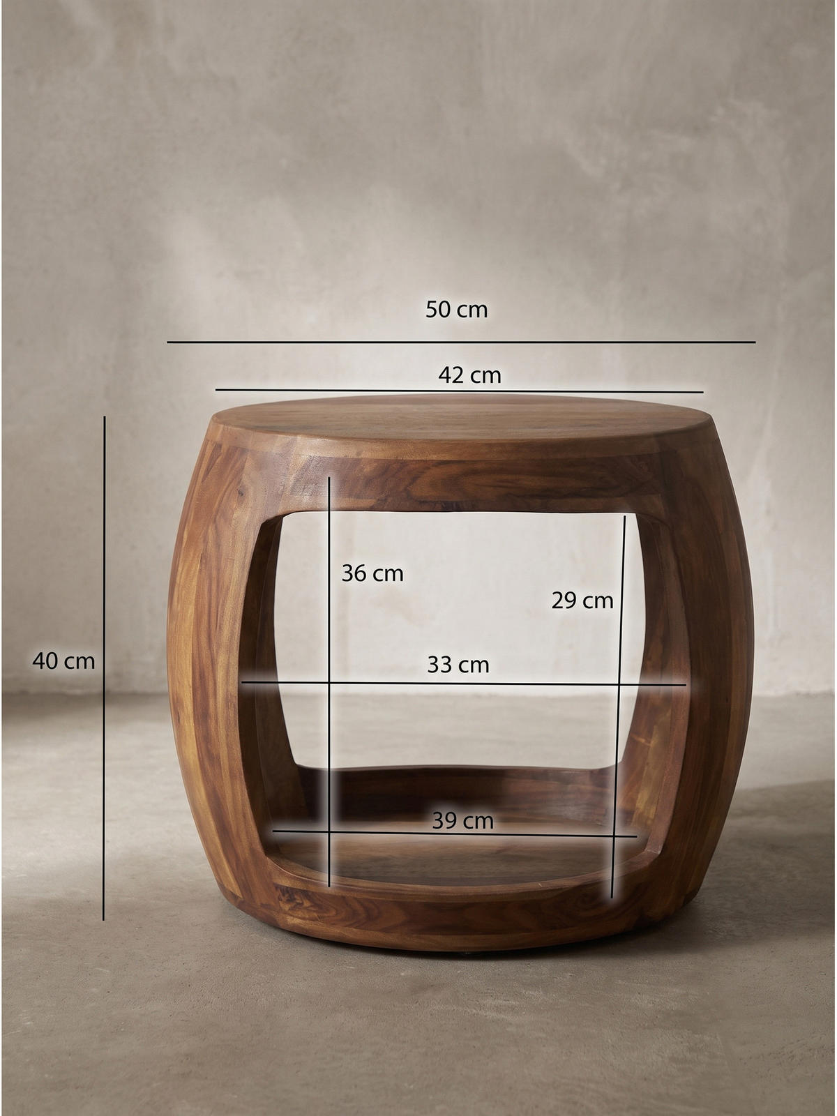 BEISTELLTISCH ANTEQUERA, Dunkles Massivholz, Ø 50 x 40 cm - Dunkelbraun/Braun, Holz (50/50/40cm) - KADIMA DESIGN