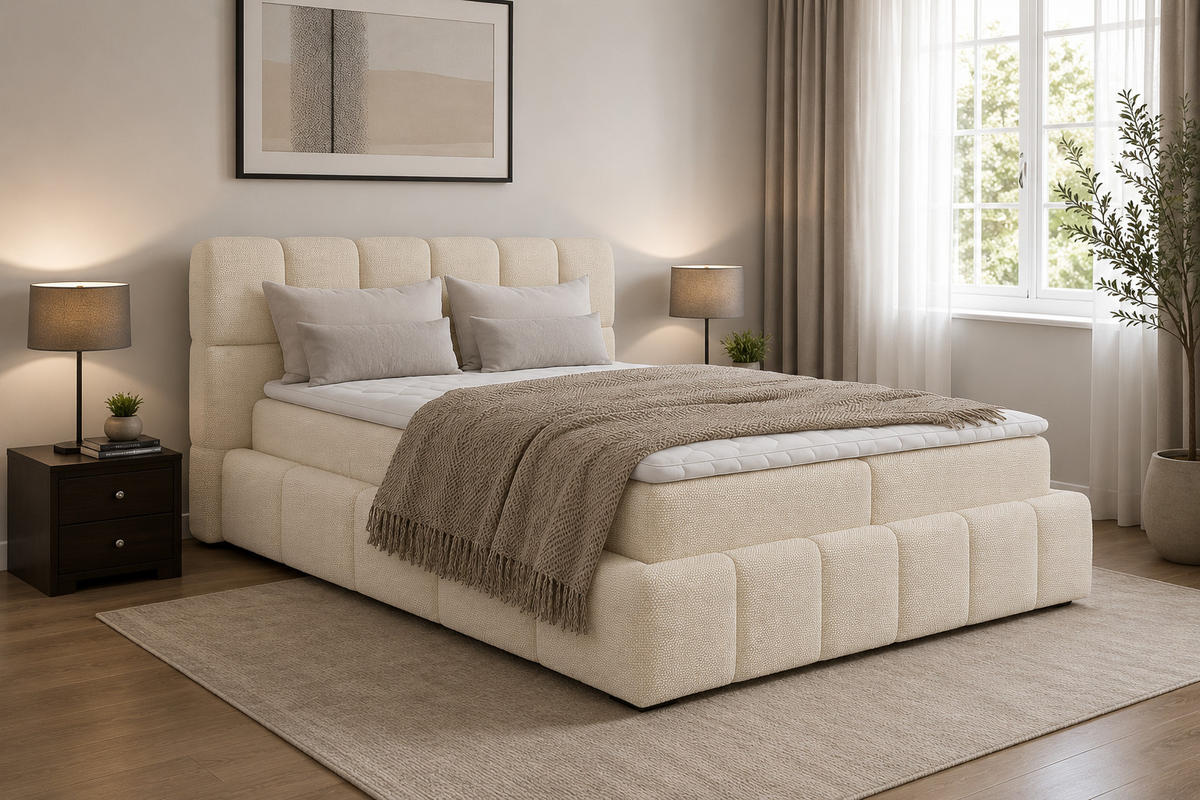 BOXSPRINGBETT AURA mit Topper und Bettkasten, Beige, H4 Pocket, 180x200 cm - Beige, Textil (180/200cm) - KS Home Concept