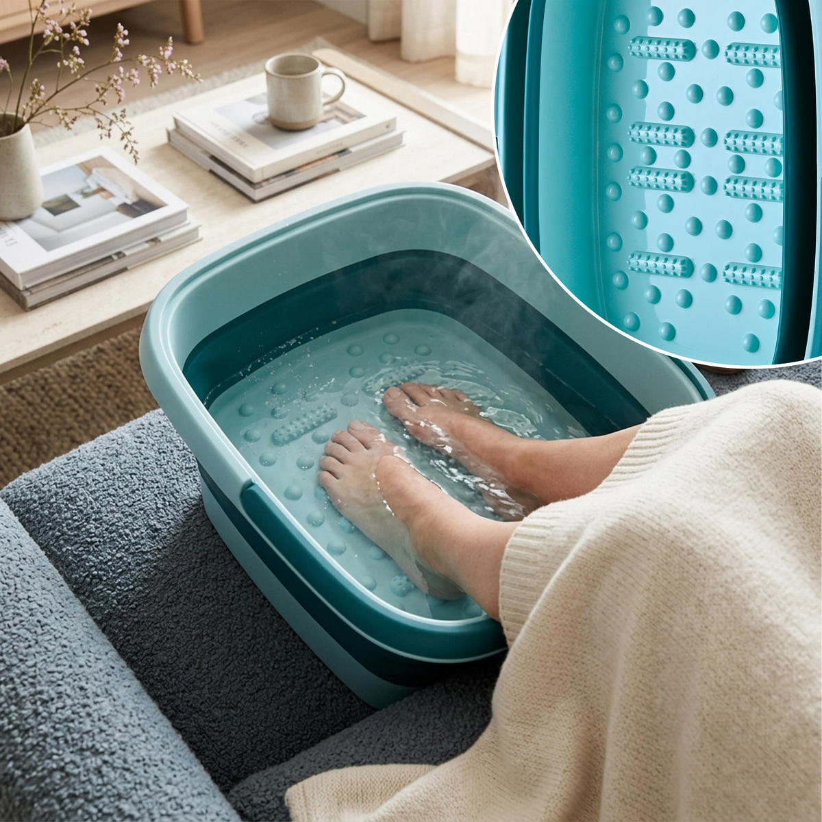 FUSSBADWANNE Blau faltbar Kunststoff 17 l - Türkis, Kunststoff (42.5/23/32.5cm) - Relaxdays