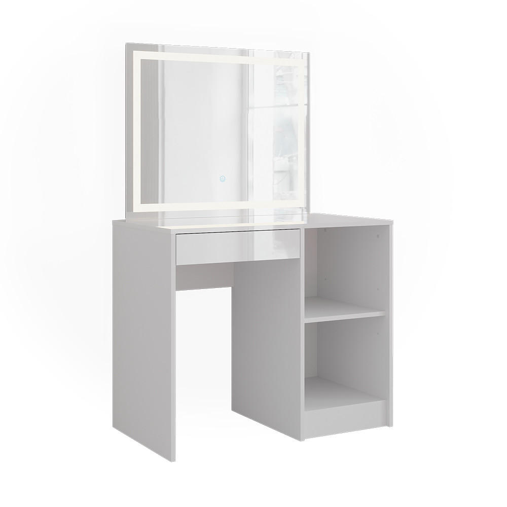 SCHMINKTISCH Sherry Weiß/Weiß Hochglanz 89.8 cm mit LED-Spiegel - Weiß Hochglanz, Holzwerkstoff (89.8/76/50.1cm) - Vicco