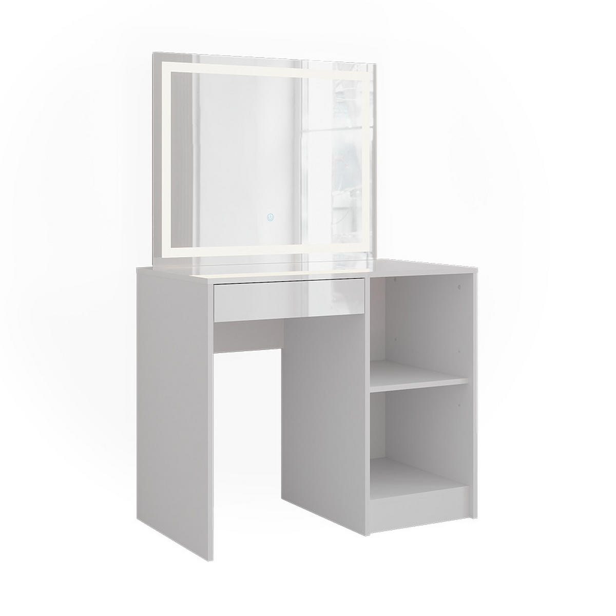 SCHMINKTISCH Sherry Weiß/Weiß Hochglanz 89.8 cm mit LED-Spiegel - Weiß Hochglanz, Holzwerkstoff (89.8/76/50.1cm) - Vicco