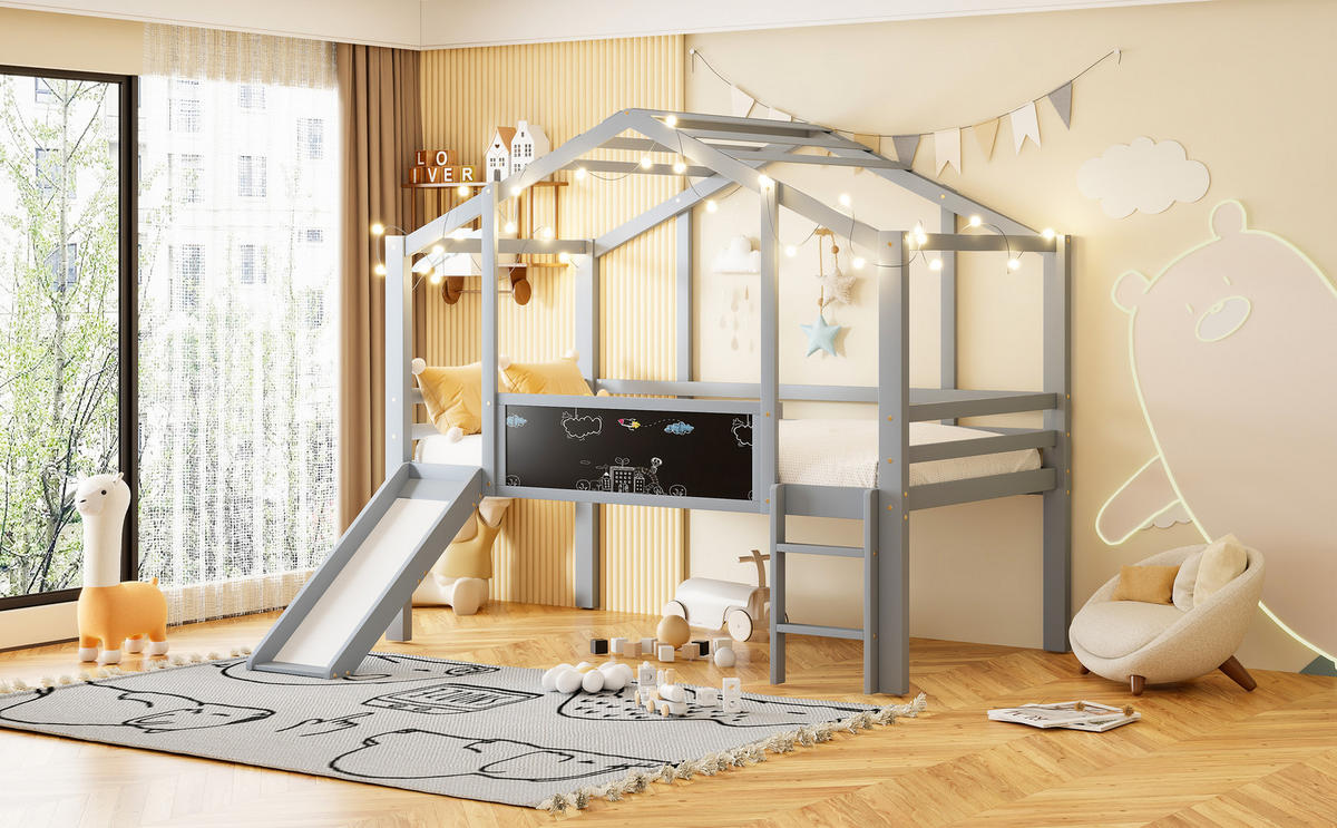 HOCHBETT 90x200 cm Rutsche Tafel grau - Grau, Holz (90/200cm) - Fortuna Lai