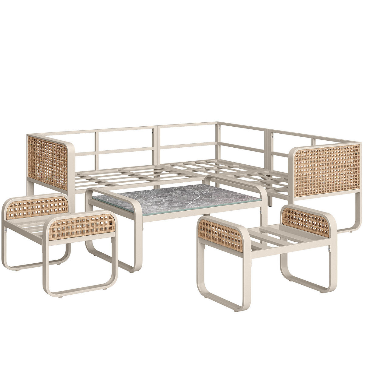 LOUNGEGARNITUR 120/61/69 cm beige aus Metall und Rattan mit Kissen - Beige, Metall - OKWISH